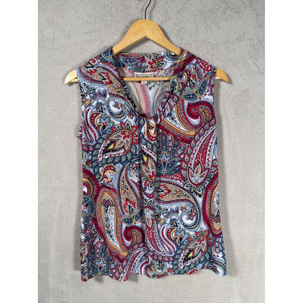 Dana Buchman Womens Small Paisley Cowl Neck Sleeveless Top Red Blue Multi‎ Color